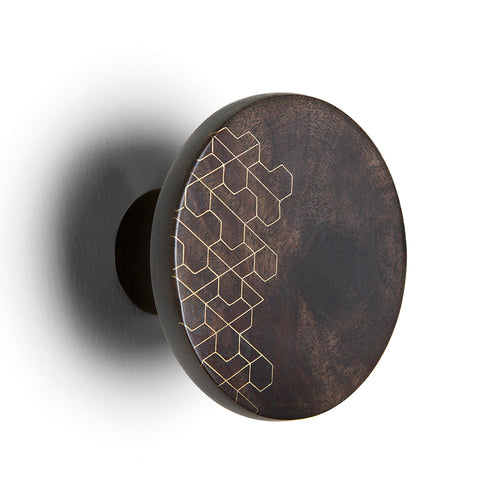 Round Wooden Wall Hook with Brass Inlay